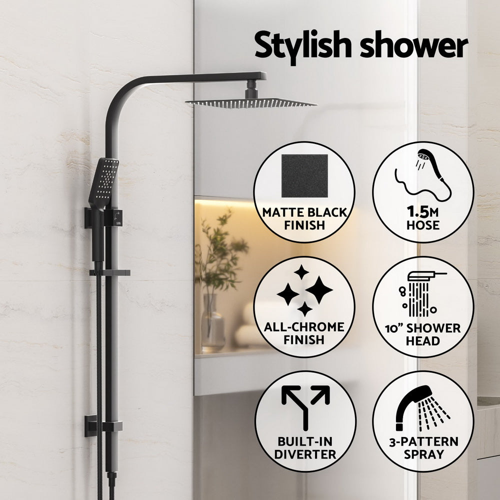 SHOWER-B2-SQ-10-BK Matte Black Black Square Wall Mount Shower Head Set