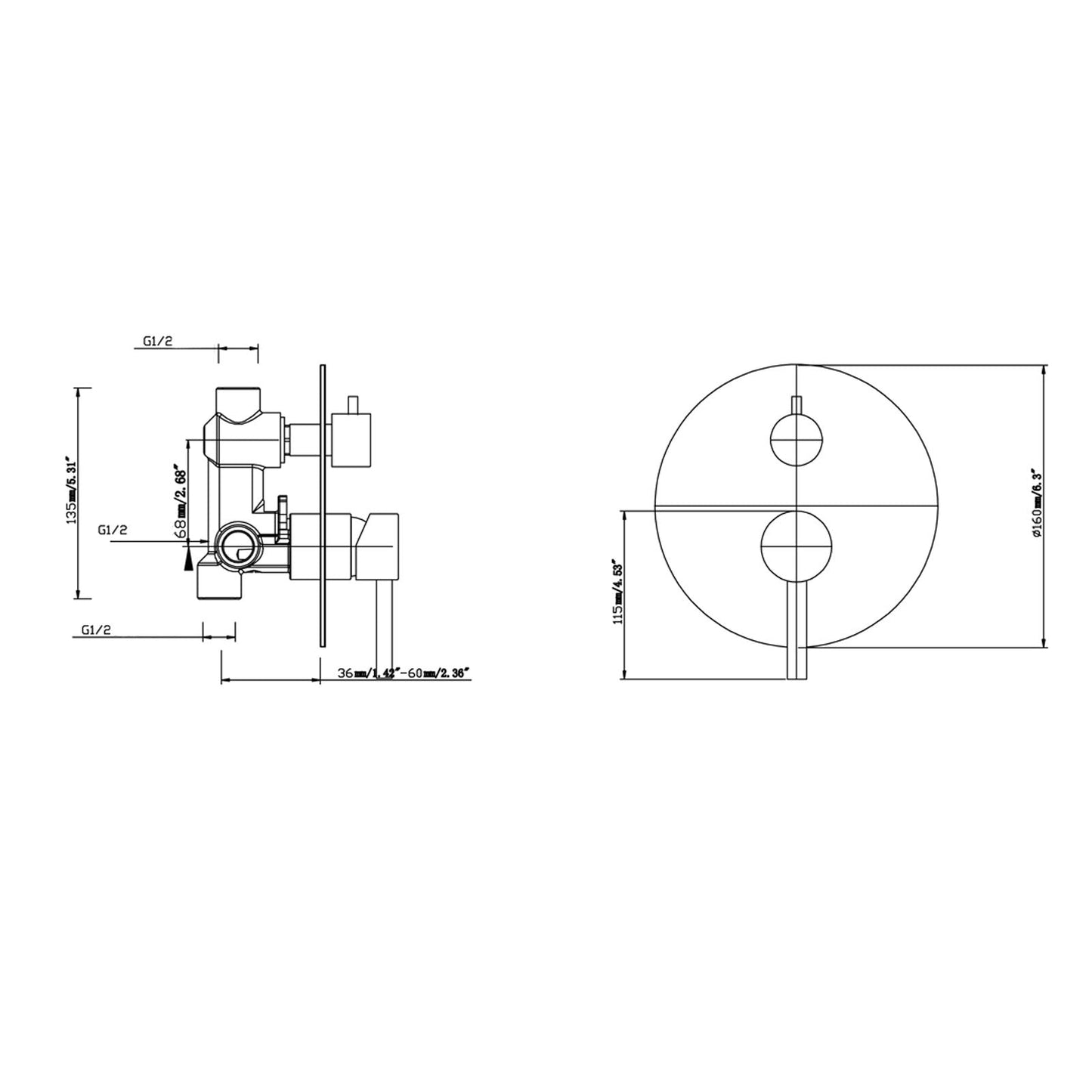 BUCP0125-2.ST-NB LUCID PIN Series Brushed Copper Diverter Mixer Trim Kit (match CLPD Sold separately)