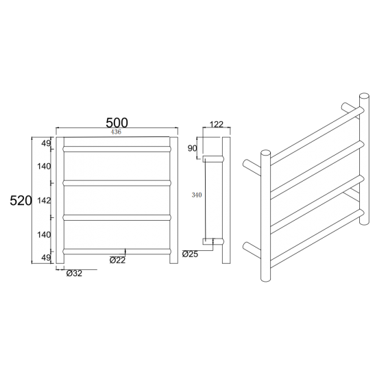 BUCP04.R.HTR Brushed Copper Round Heated Towel Rack