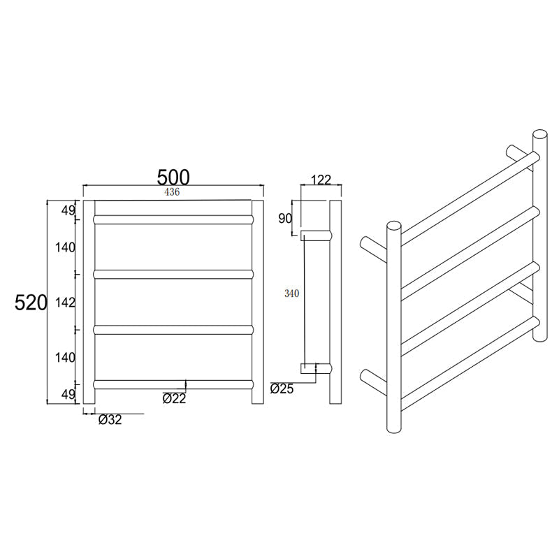 LBG04.R.HTR Light Gold Brushed Heated Towel Rail