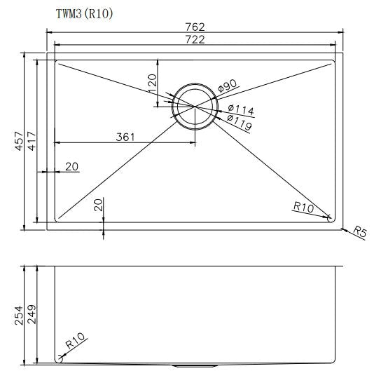 TWM3RG PVD Rose Gold Rectangular Single Bowl Top-Mount / Under-Mount Kitchen Sink (762*457*254mm)