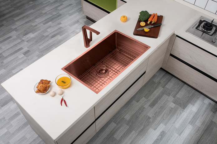 TWM3RG PVD Rose Gold Rectangular Single Bowl Top-Mount / Under-Mount Kitchen Sink (762*457*254mm)