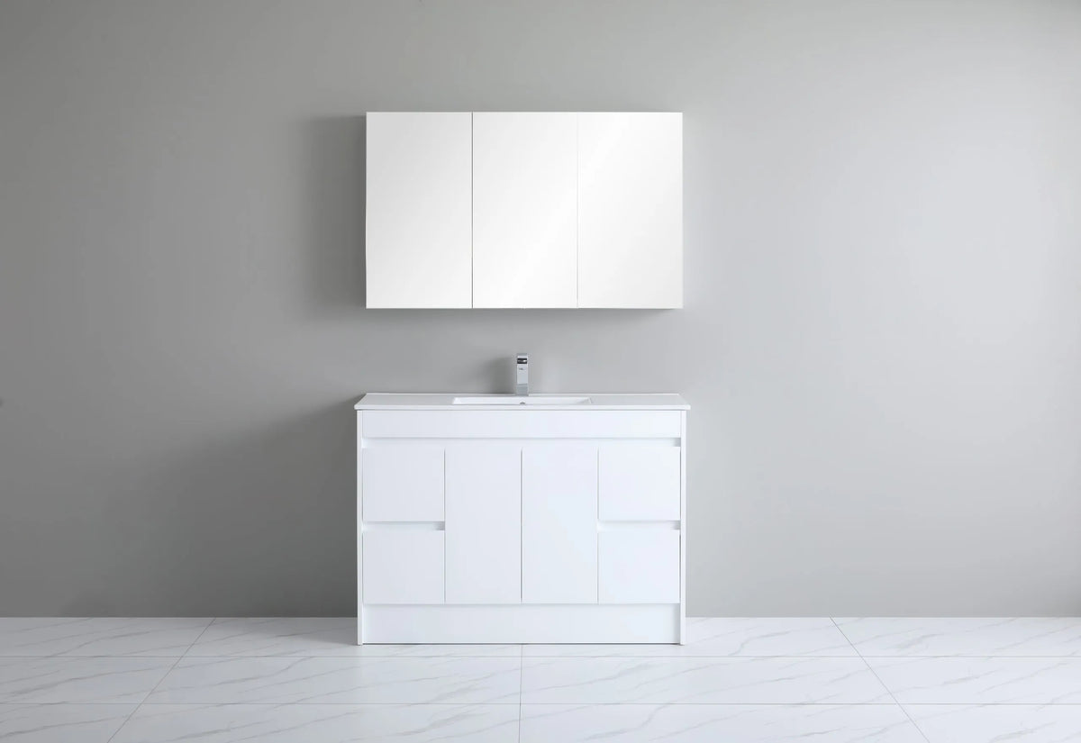 P124LK POLAR White Rectangular Floor Mount Bathroom Cabinet, Vanity