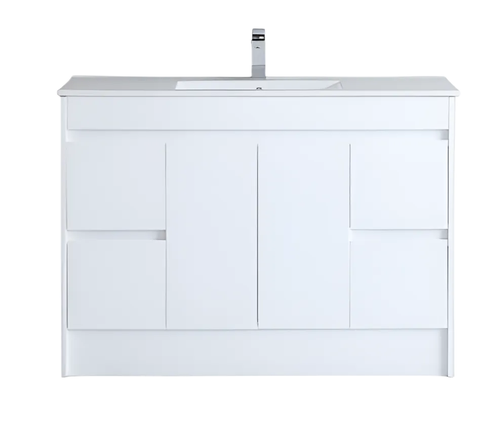 P124LK POLAR White Rectangular Floor Mount Bathroom Cabinet, Vanity