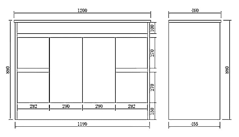 P124LK POLAR White Rectangular Floor Mount Bathroom Cabinet, Vanity