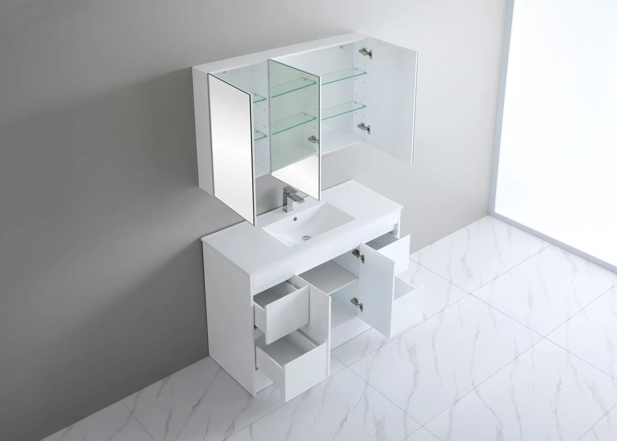 P124LK POLAR White Rectangular Floor Mount Bathroom Cabinet, Vanity