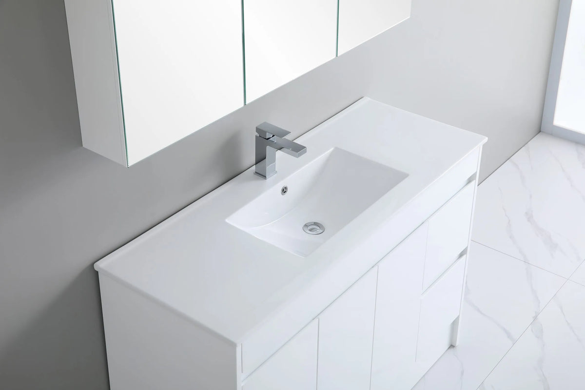 P124LK POLAR White Rectangular Floor Mount Bathroom Cabinet, Vanity