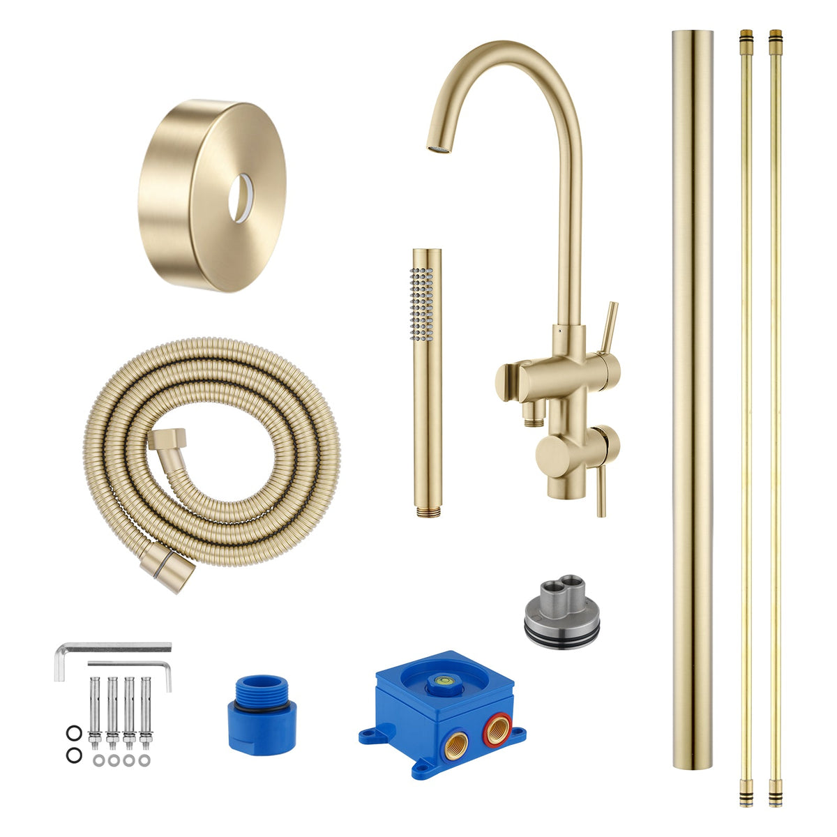 LBG0116.BS Brushed Light Gold Freestanding Bathtub Spout mixer and Handheld Shower