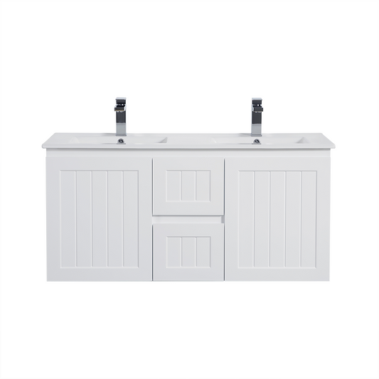 AC124DW-MW Acacia Matte White Rectangular Wall hung Vanity