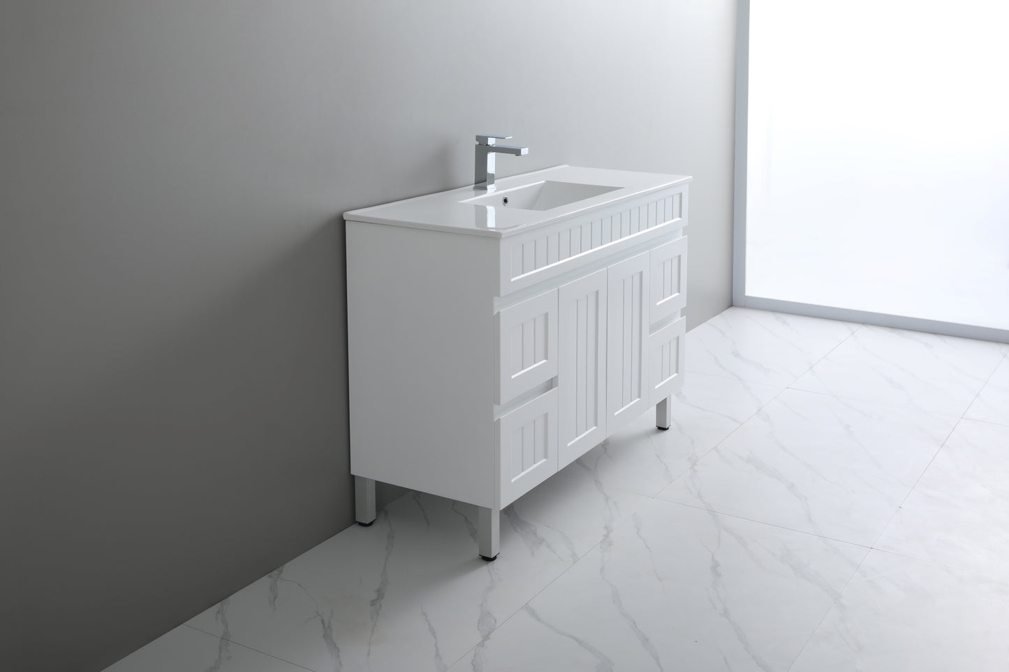 AC124L-MW Acacia Matte White Rectangular Free Standing Vanity