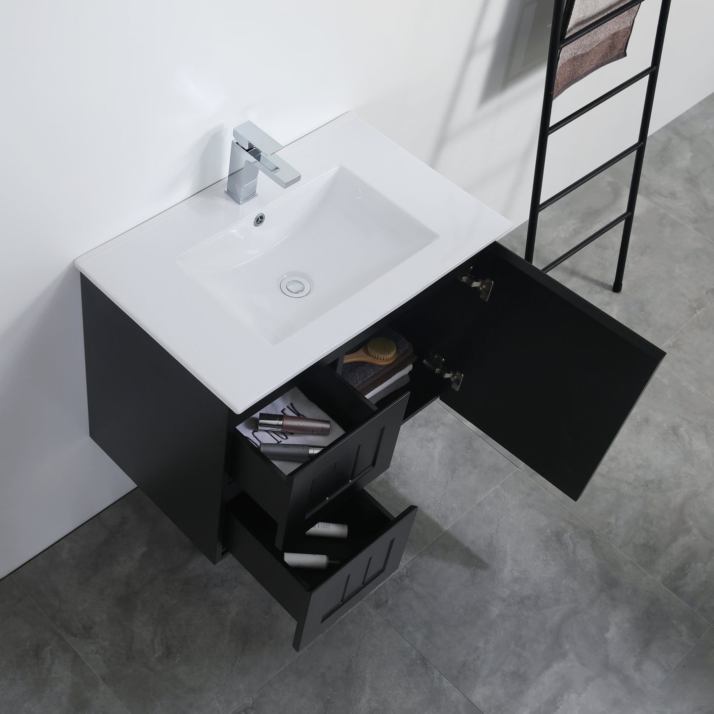 AC74LW-MW Acacia Matte White Rectangular Wall hung Vanity