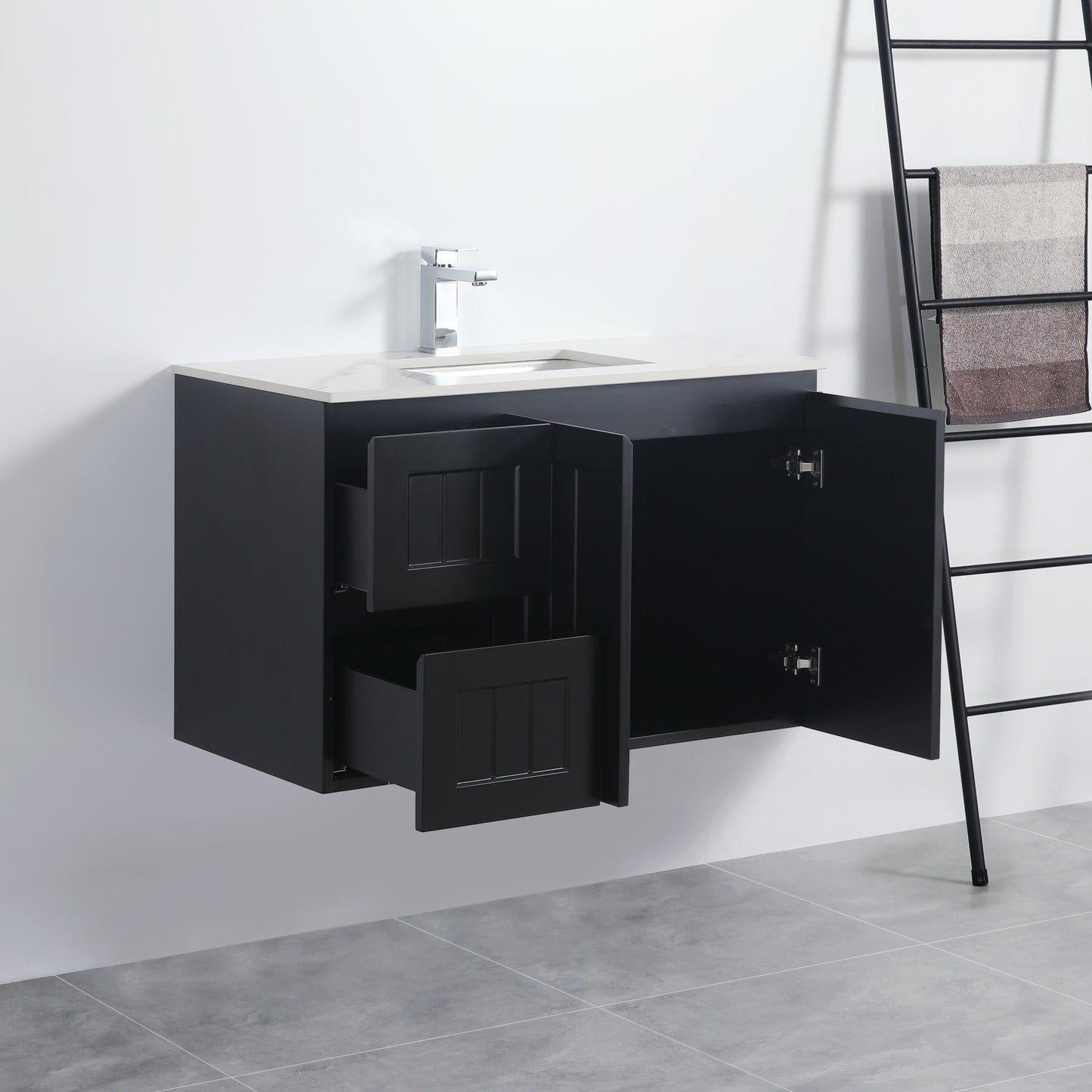 AC94LW-MW Acacia Shaker Matte White Rectangular Wall hung Vanity