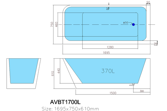 ACBT1700L Avis Gloss White Back to Wall, Corner Bathtub