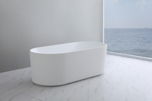 AGV1500MW Ally Groove Matte White Oval Free Standing Bathtub