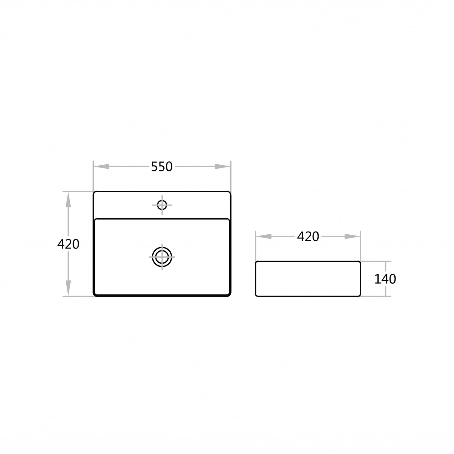 B5542 Art Basins Gloss White Rectangular Wall hung / above counter Basin