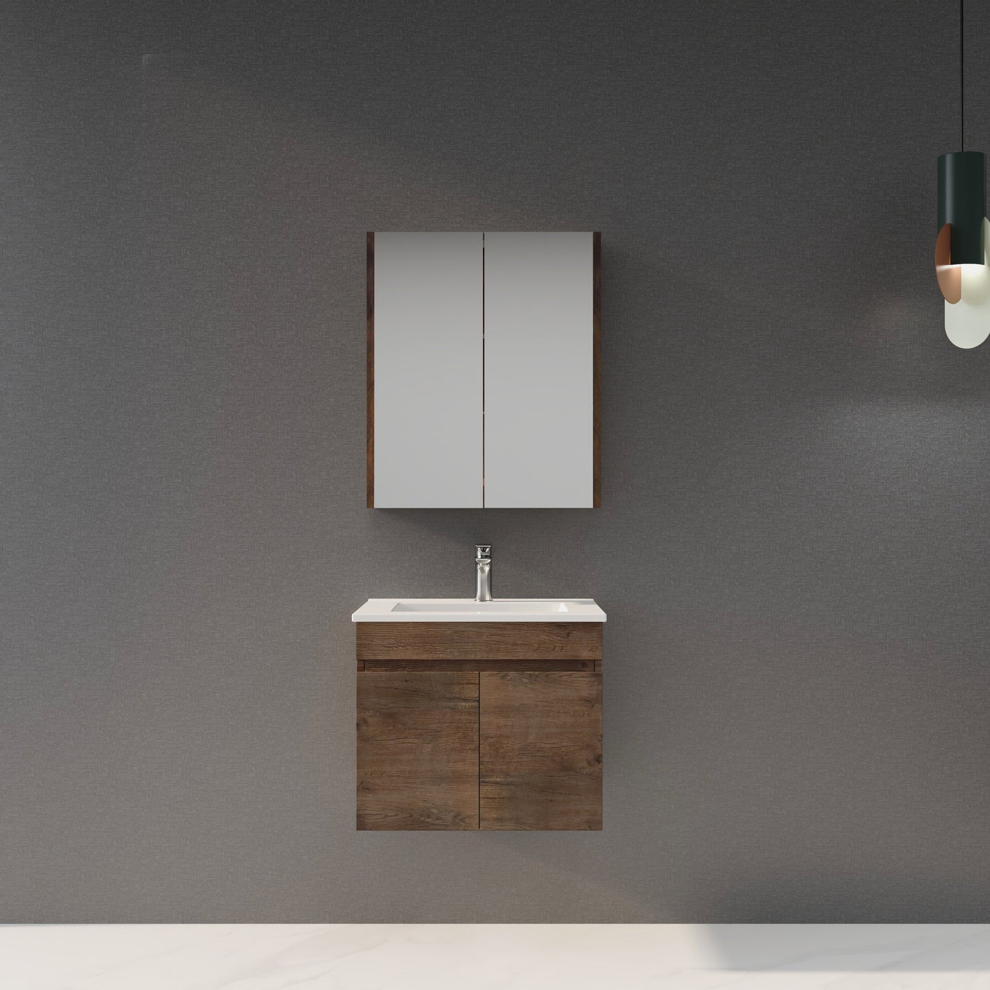 B64W-DO Wood Grain Dark Oak Rectangular Wall hung Vanity