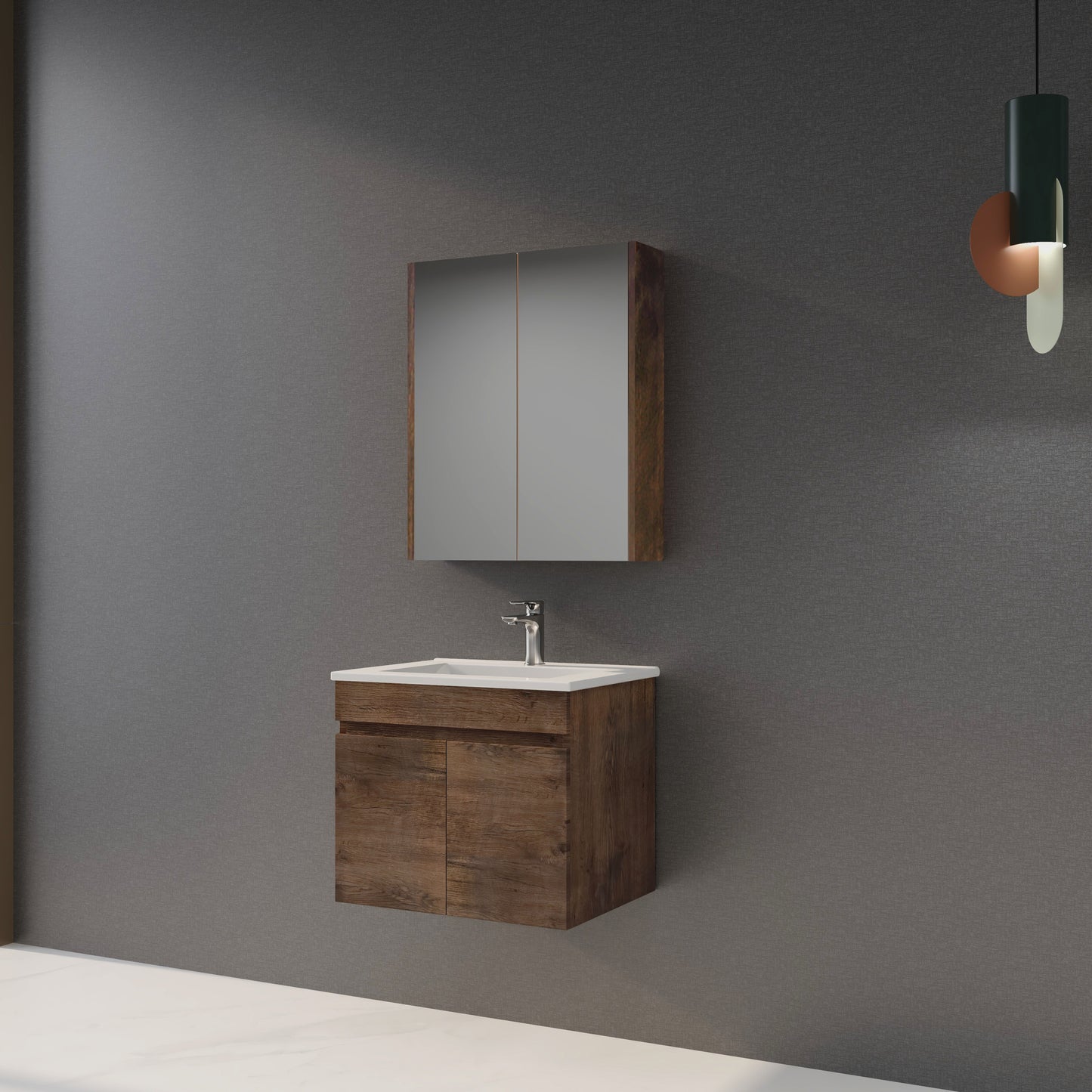 B64W-DO Wood Grain Dark Oak Rectangular Wall hung Vanity