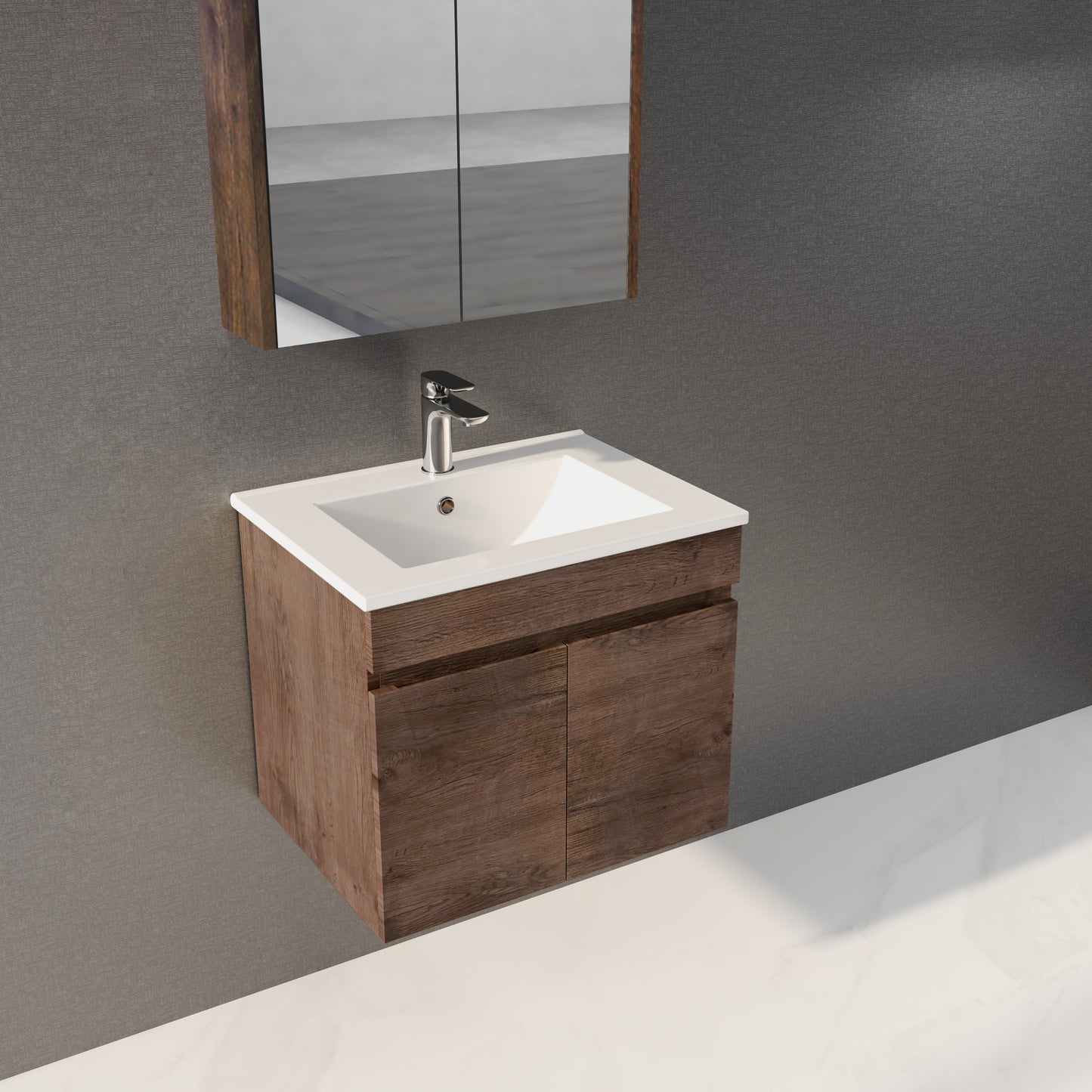 B64W-DO Wood Grain Dark Oak Rectangular Wall hung Vanity