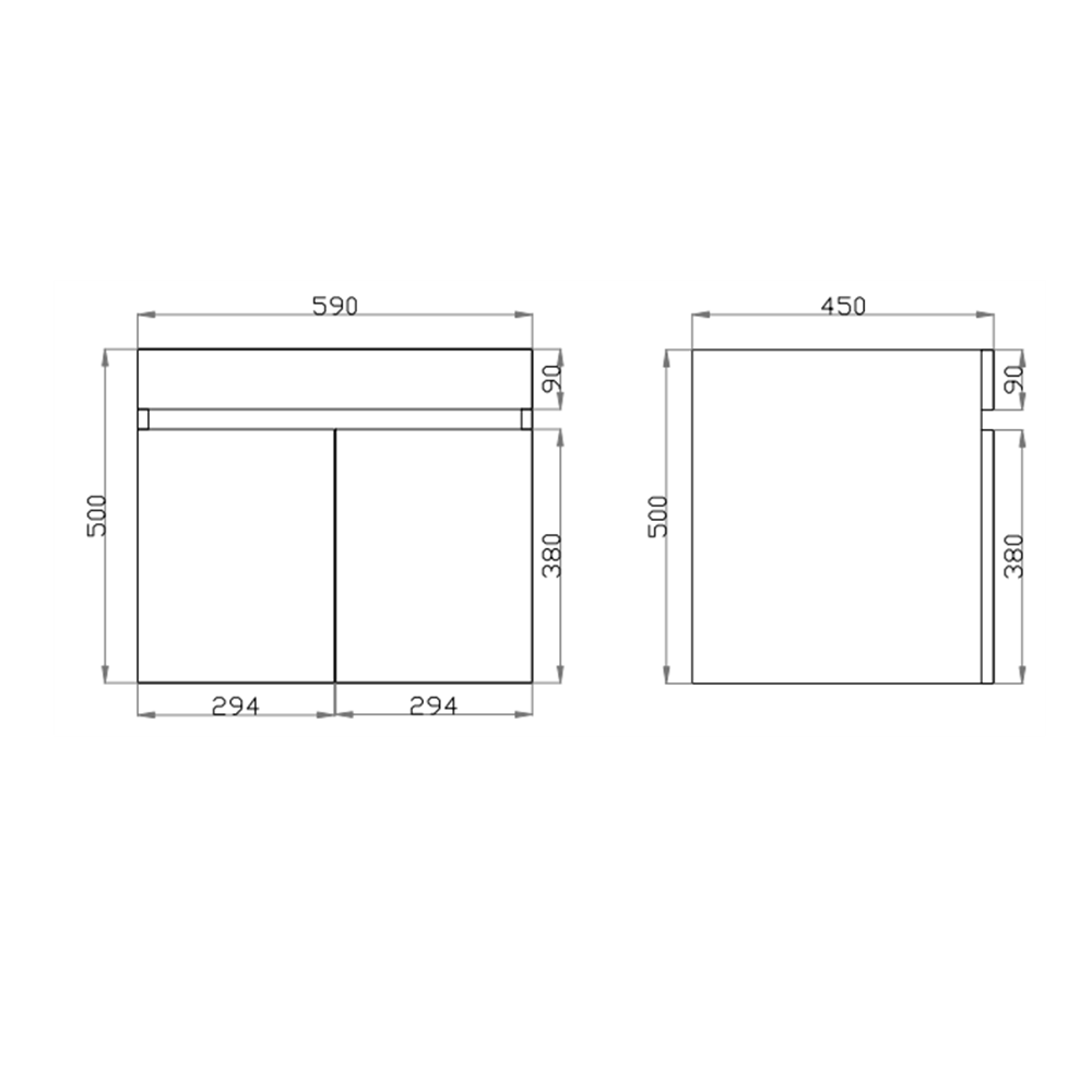 B64W-DO Wood Grain Dark Oak Rectangular Wall hung Vanity