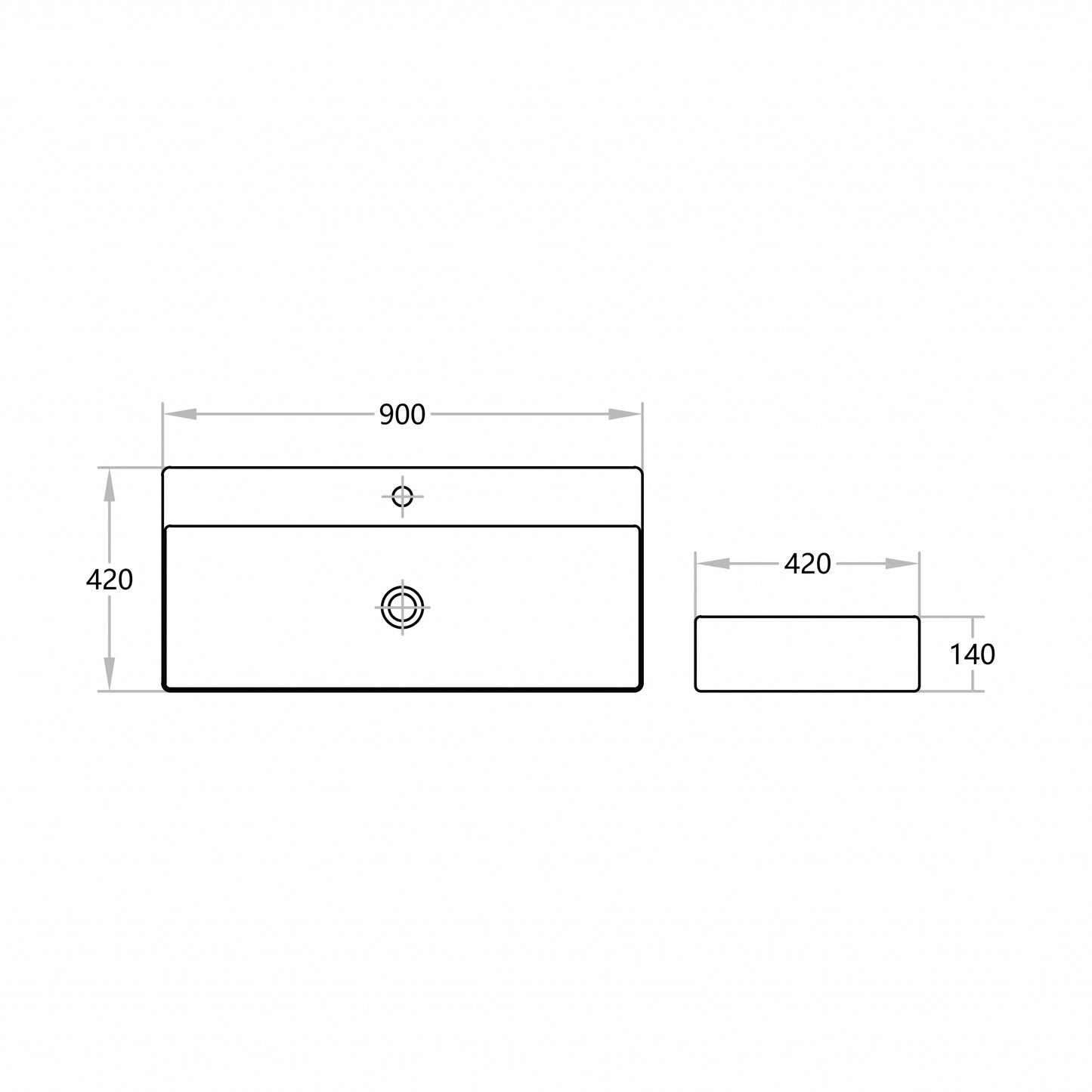 B9042 Gloss White Rectangular Wall hung / above counter Basin