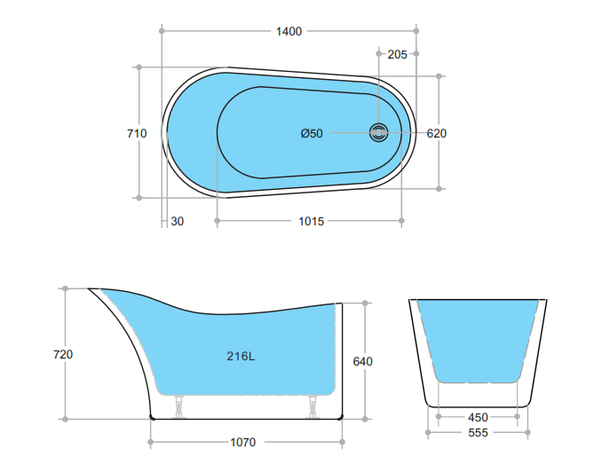 BBT1400-NF Bevel Gloss White Free Standing Bathtub