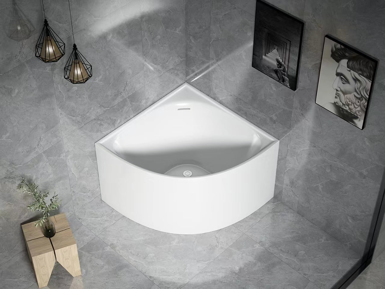 BL1000-GW Bella Gloss White Corner Back to Wall, Corner Bathtub