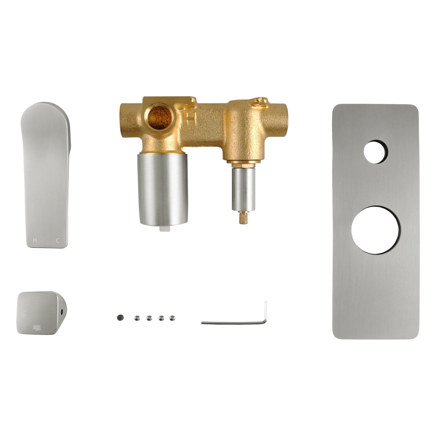 BU0155-2.ST RUSHY Brushed Nickel Nickel Square Wall Mounted Mixer
