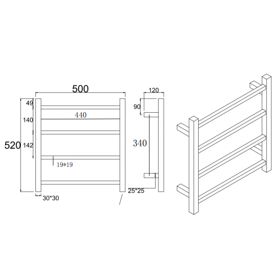 BU04.S.HTR BU Brushed Nickel Square Wall Mounted Towel Rack