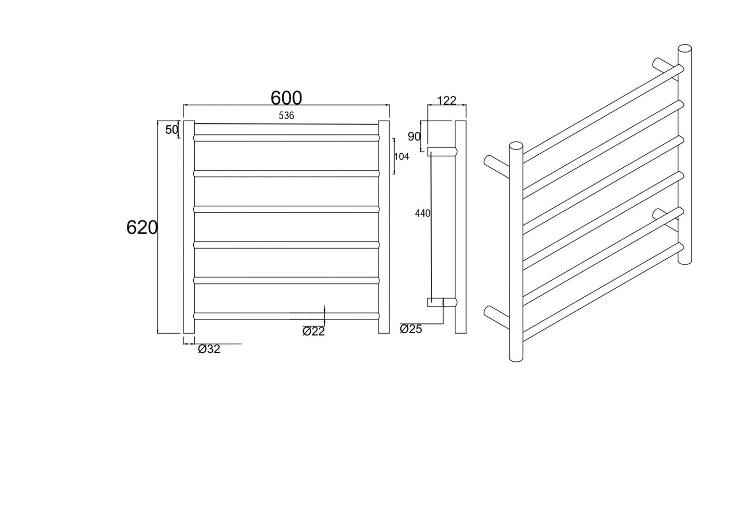 BU06.R.HTR Brushed Nickel Round Wall Mounted Towel Rack