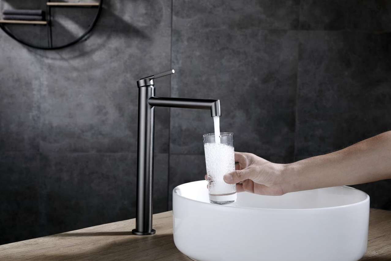 BUGM0241.BM CADDENCE Brushed Gunmetal Grey Round Counter-top Tall Basin Mixer