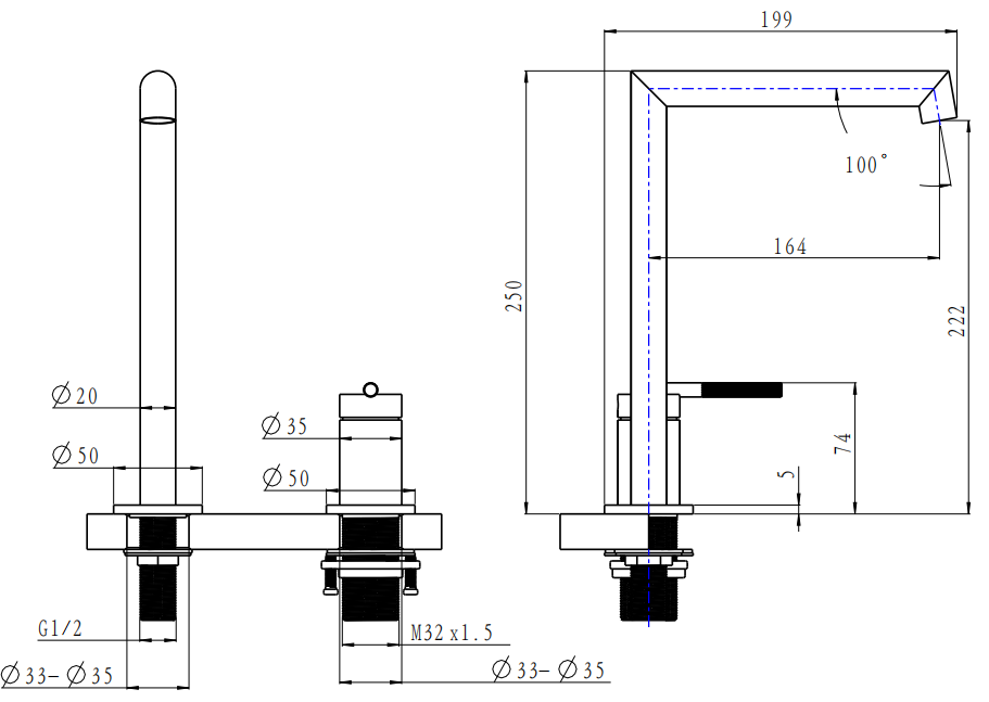 BUGM0242.BM CADDENCE Brushed Gunmetal Counter-mounted Basin Mixer