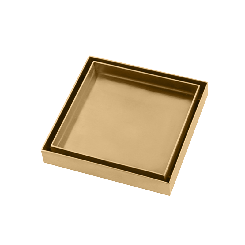 BUYG003.FD Brushed Yellow Gold Square Floor-mounted Floor Waste
