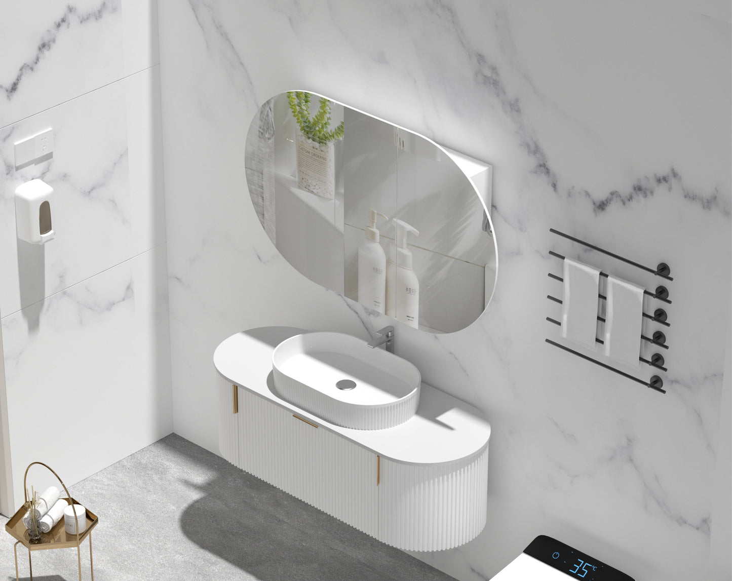 C-12075CSMW Mystic Matte White Oval Wall Mounted Shaving Cabinet