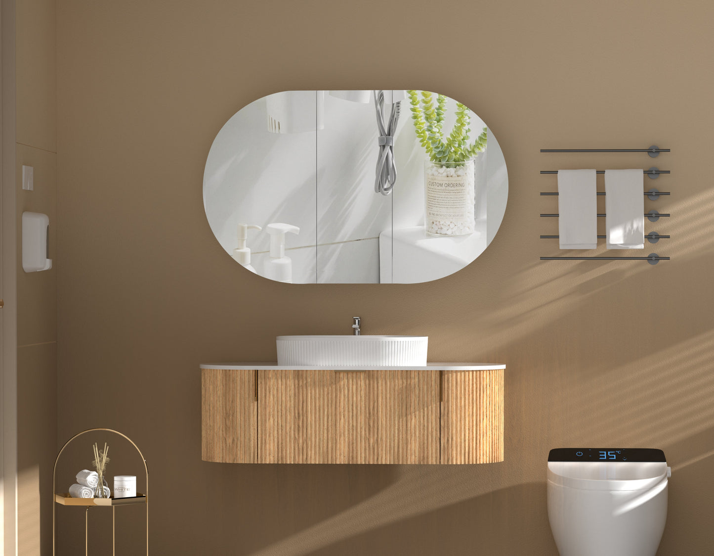 C-12075CSWA Mystic Original Walnut Melamine Walnut Oval Wall Mounted Shaving Cabinet