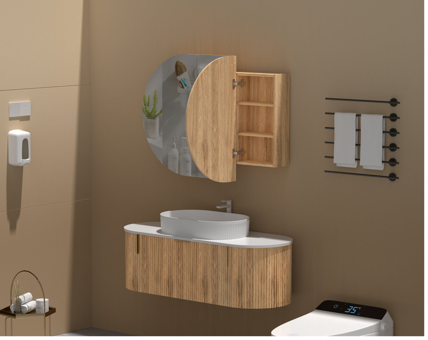 C-12075CSWA Mystic Original Walnut Melamine Walnut Oval Wall Mounted Shaving Cabinet