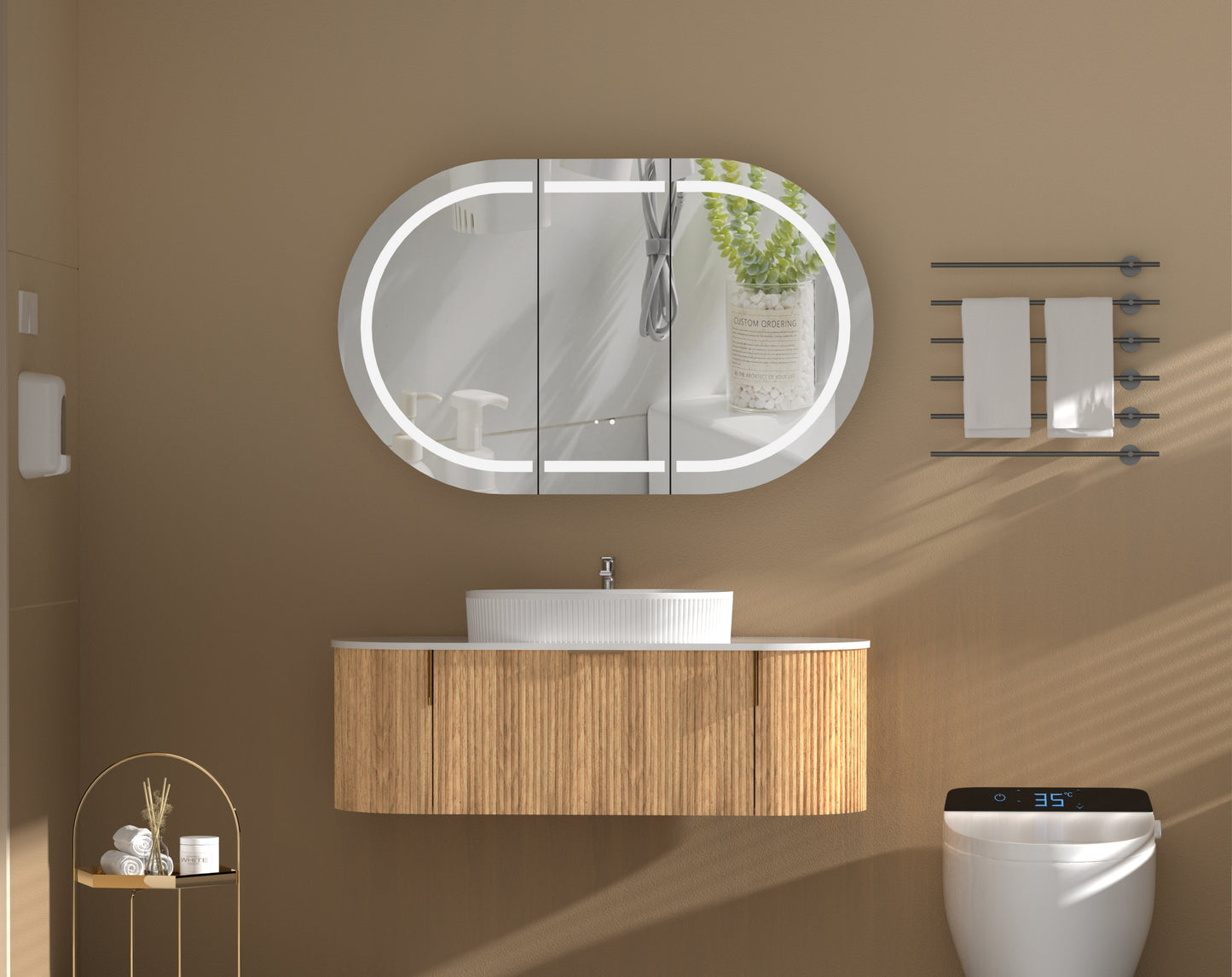 C-12075CSWAL Mystic Melamine Walnut Oval Wall Mounted Shaving Cabinet
