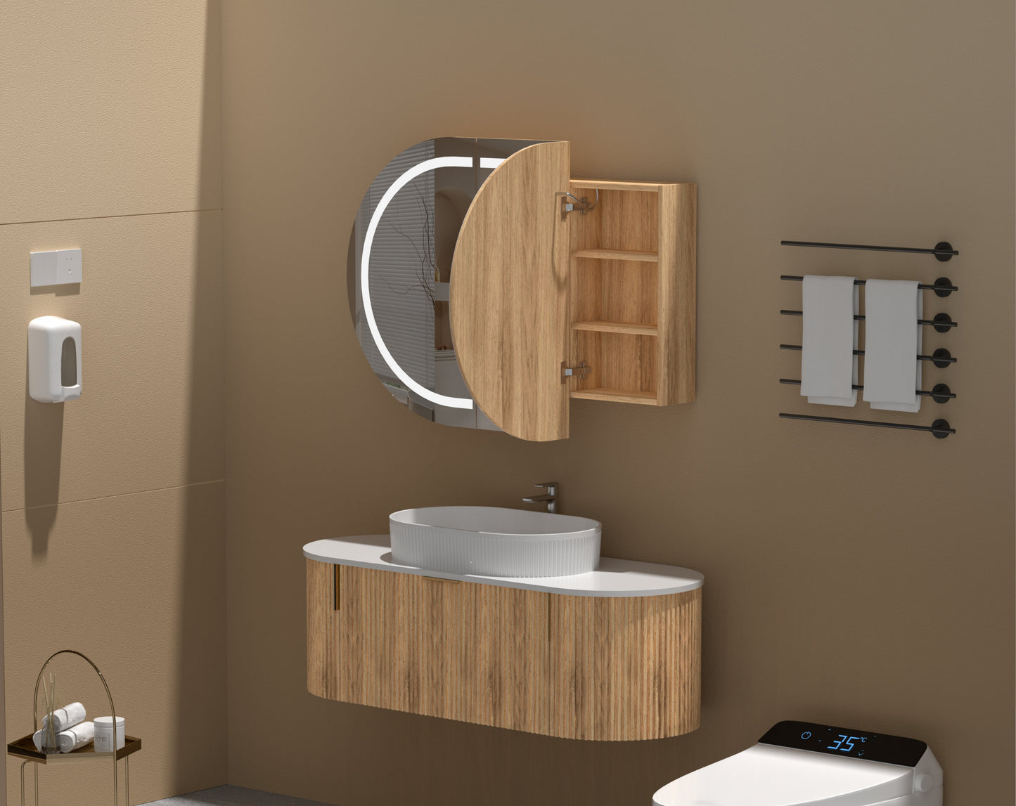 C-12075CSWAL Mystic Melamine Walnut Oval Wall Mounted Shaving Cabinet