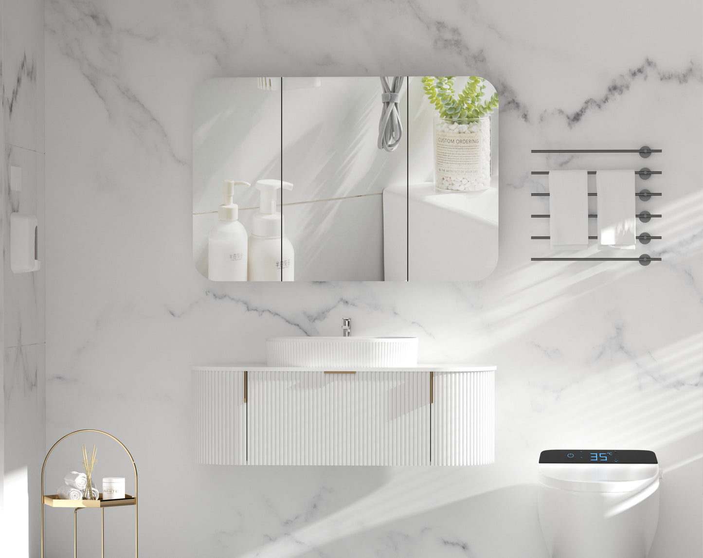 C-12080RSMW Grand Matte White Melamine White Rectangular Wall Mounted Shaving Cabinet