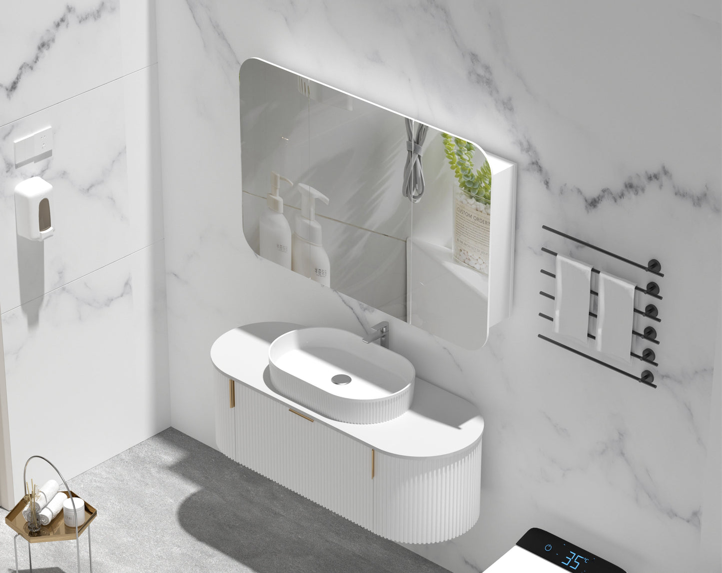 C-12080RSMW Grand Matte White Melamine White Rectangular Wall Mounted Shaving Cabinet