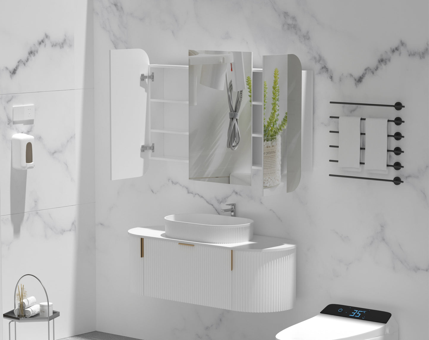 C-12080RSMW Grand Matte White Melamine White Rectangular Wall Mounted Shaving Cabinet