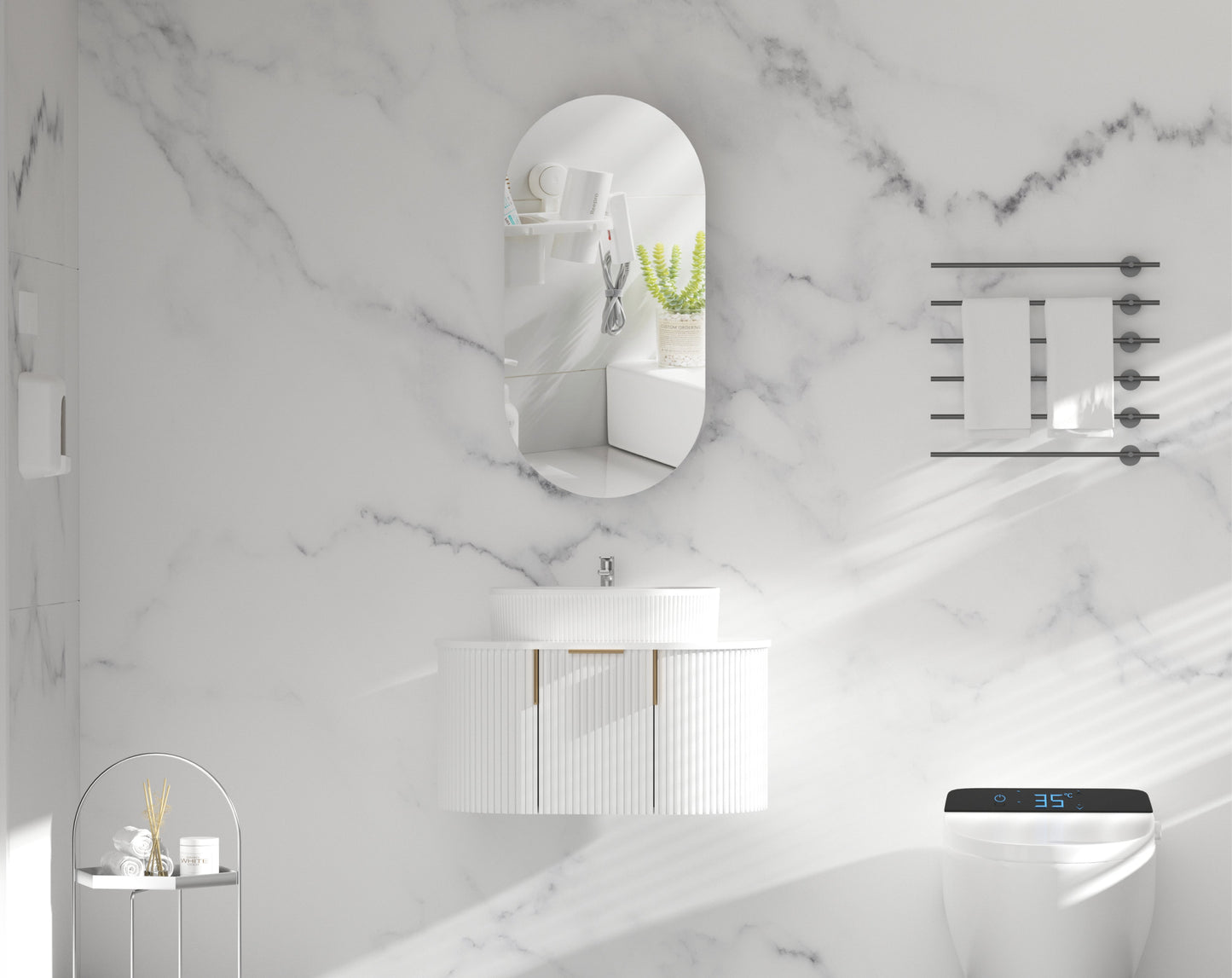C-4590OSMW Noble Matte White Oval Wall Mounted Shaving Cabinet