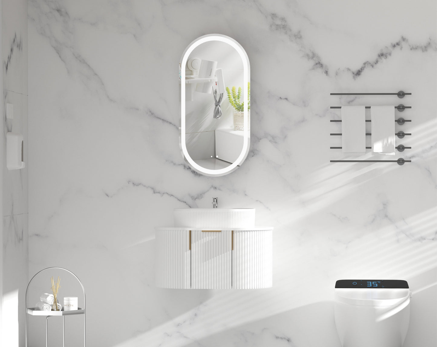 C-4590OSMWL Noble Matte White Oval Wall Mounted Shaving Cabinet
