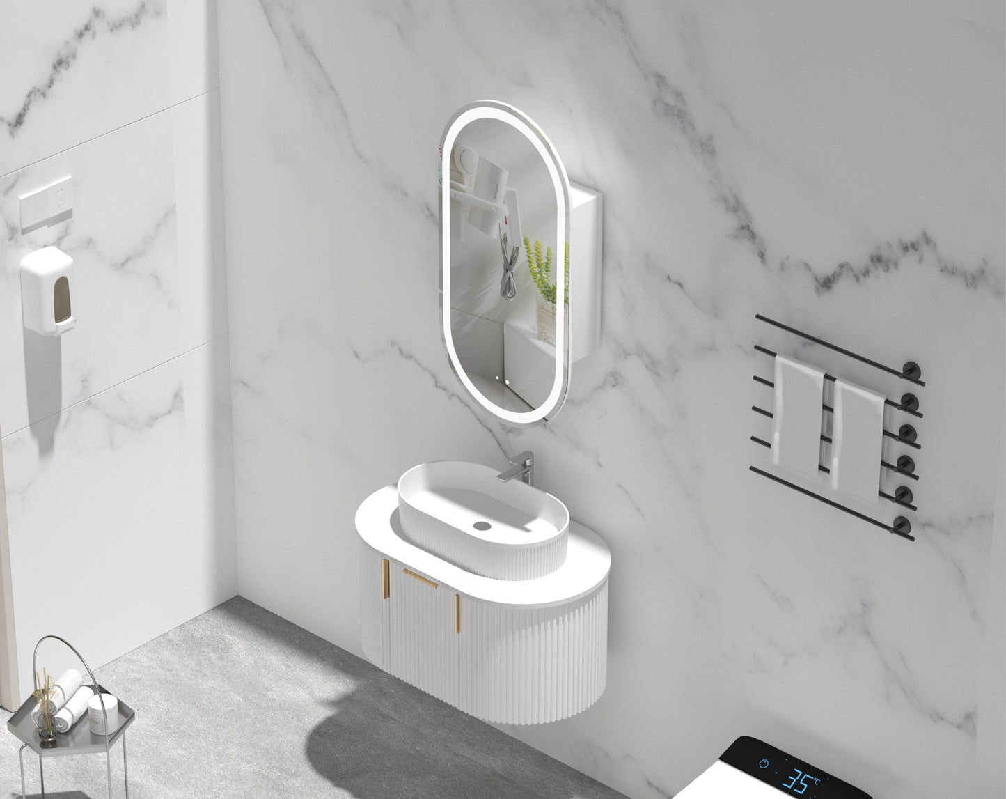 C-4590OSMWL Noble Matte White Oval Wall Mounted Shaving Cabinet