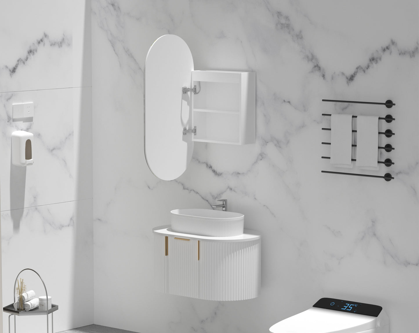 C-4590OSMWL Noble Matte White Oval Wall Mounted Shaving Cabinet