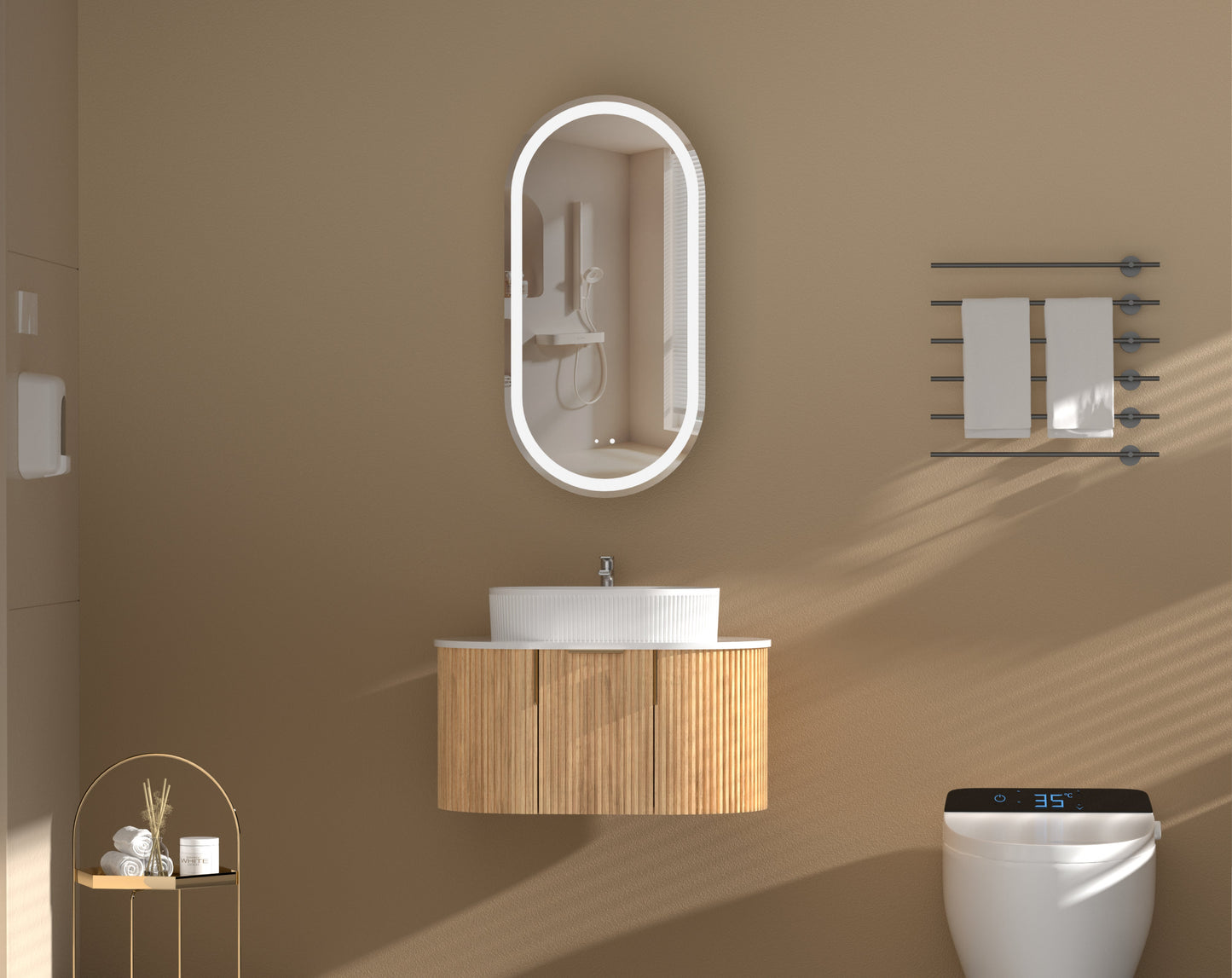 C-4590OSWAL Noble Melamine Walnut Oval Wall Mounted Shaving Cabinet