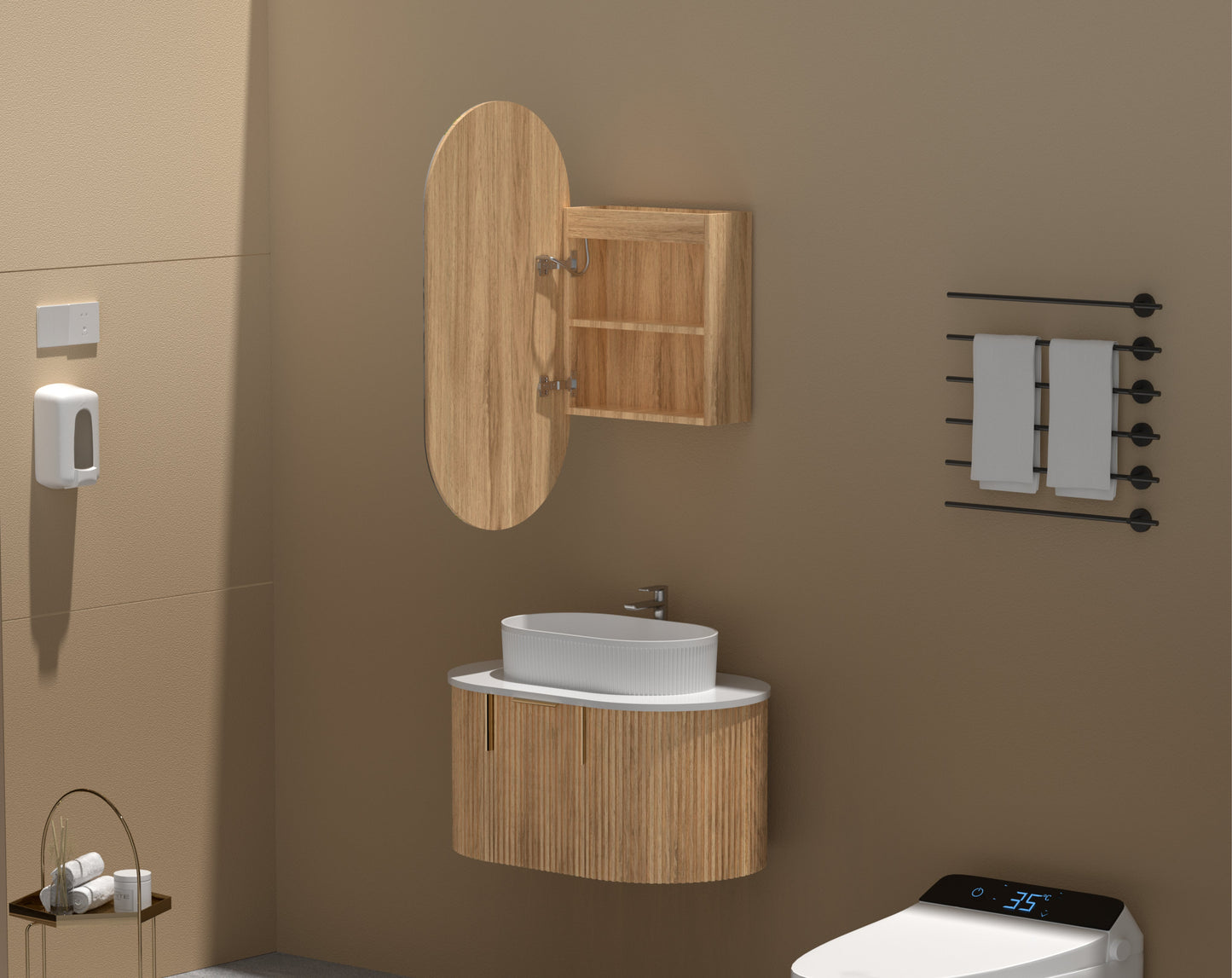 C-4590OSWAL Noble Melamine Walnut Oval Wall Mounted Shaving Cabinet