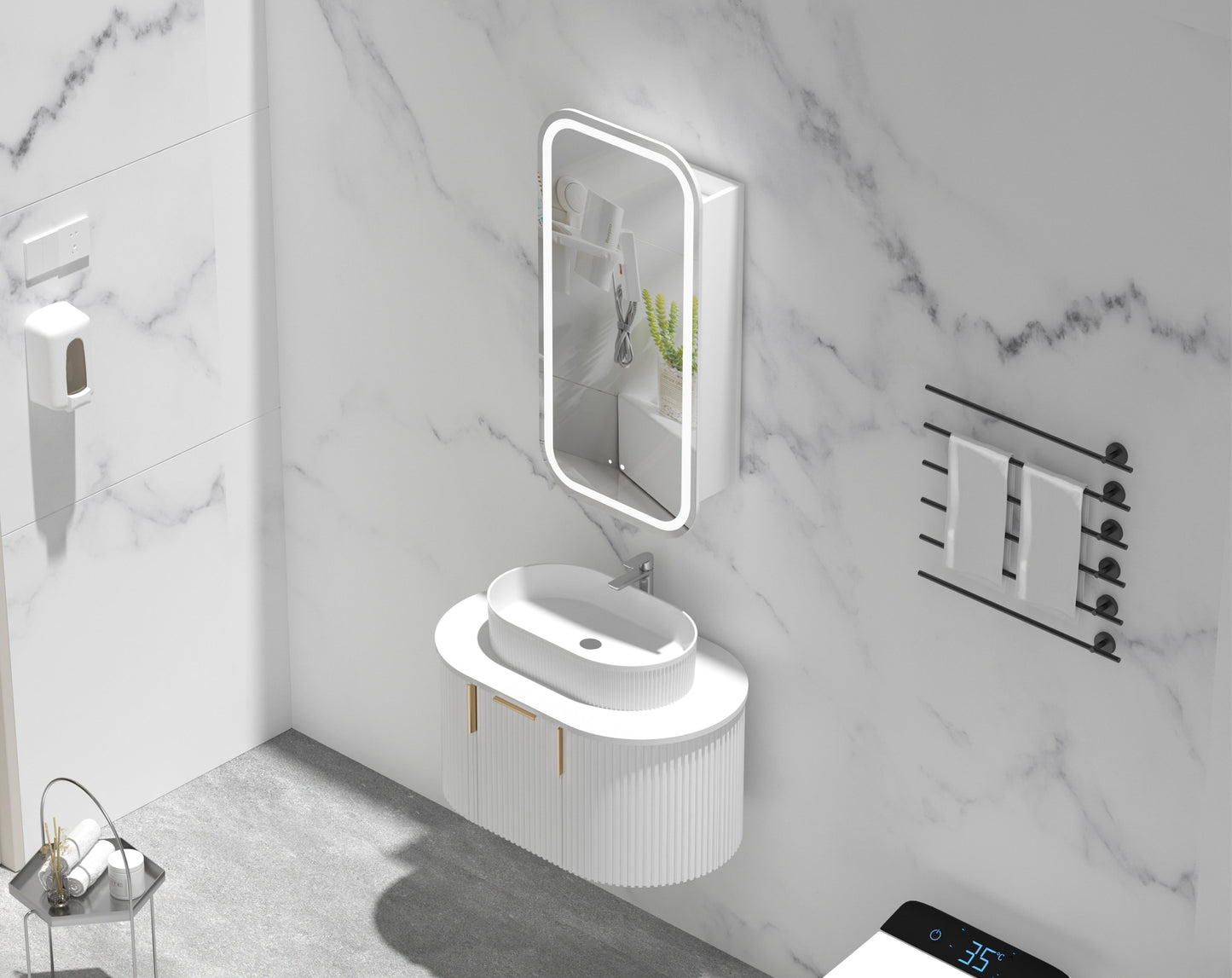 C-4590RSMWL EARLS Matte White Squircle Wall Mounted Shaving Cabinet