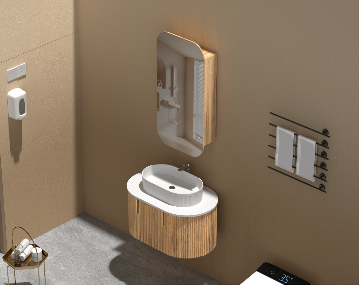 C-4590RSWA EARLS Original Walnut Melamine Walnut Squircle Wall Mounted Shaving Cabinet