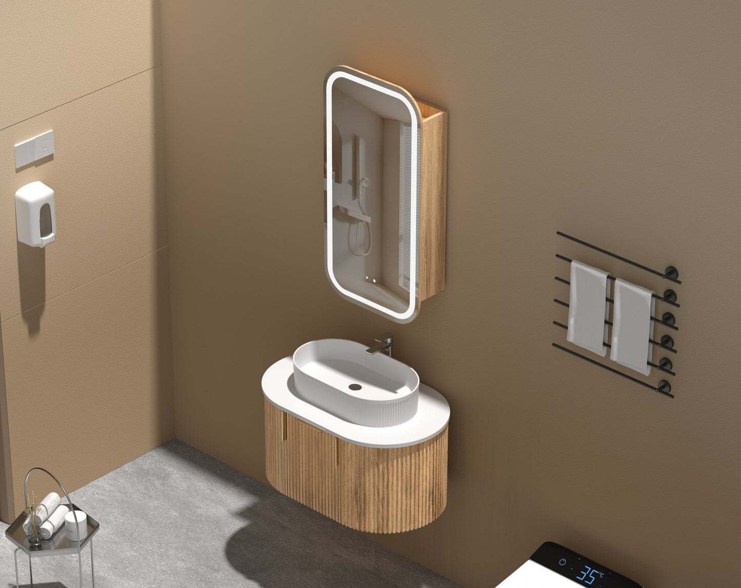 C-4590RSWAL EARLS Original Walnut Melamine Walnut Squircle Wall Mounted Shaving Cabinet