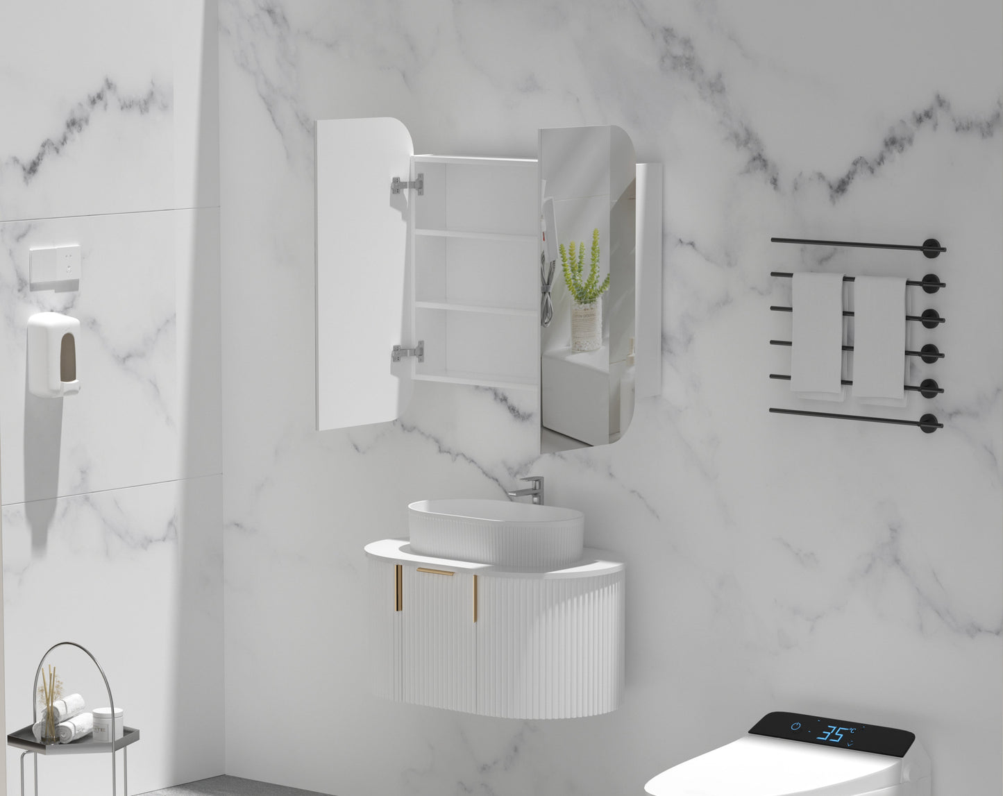C-7580RSMW CARYSIL Grand Matte White Rectangular Wall Mounted Shaving Cabinet